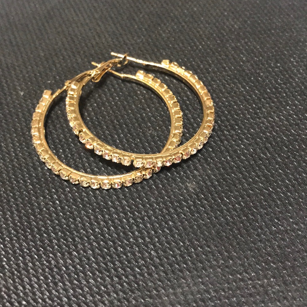 Fashion Gold Crystal Rhinestone Round Hoop - Picture 3 of 6